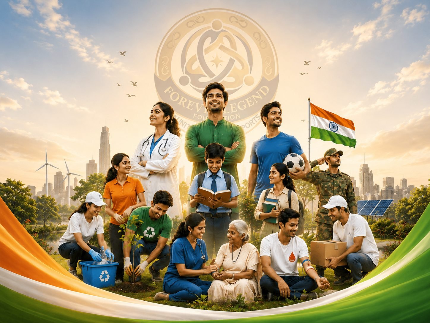 Forever Legend Foundation volunteers, students, doctors, athletes and defence personnel united under the tricolor
